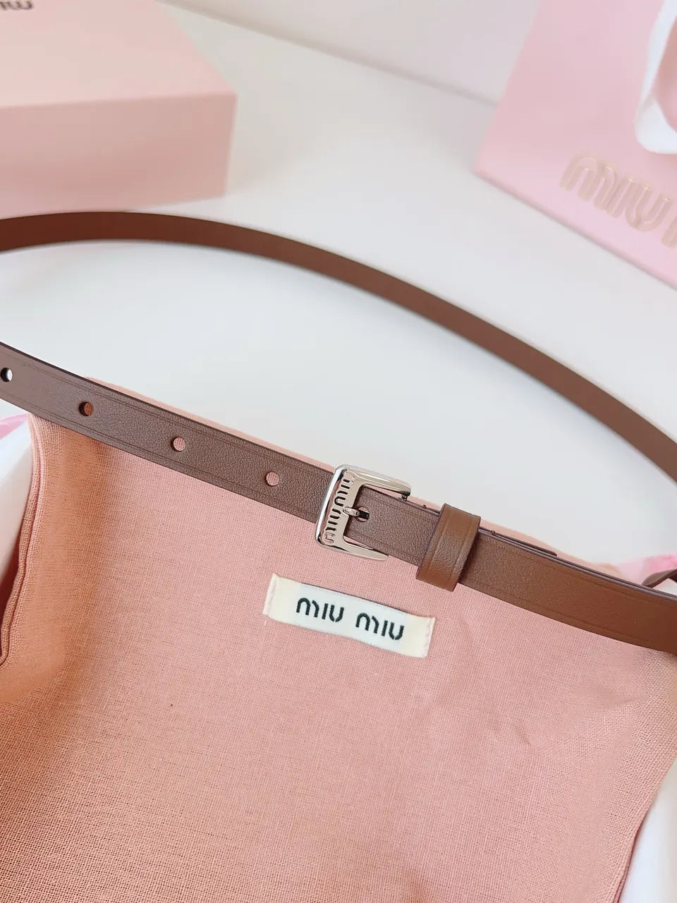 Miu Miu Brown Leather Belt - Hình 4