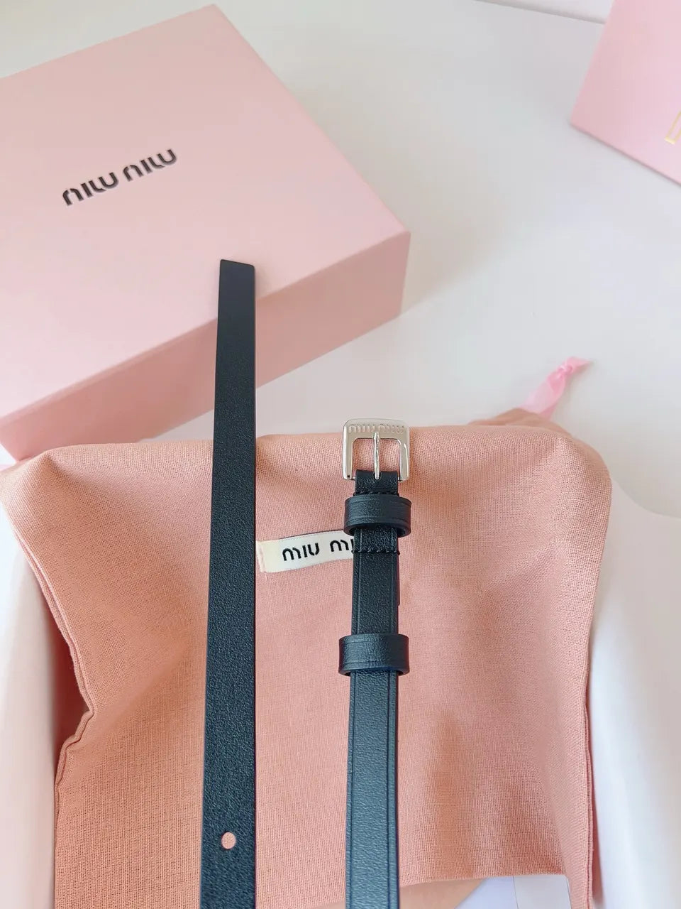 silver Miu Miu Black Leather Belt - Hình 6