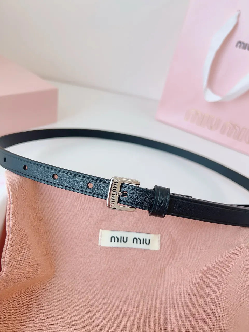 silver Miu Miu Black Leather Belt - Hình 4