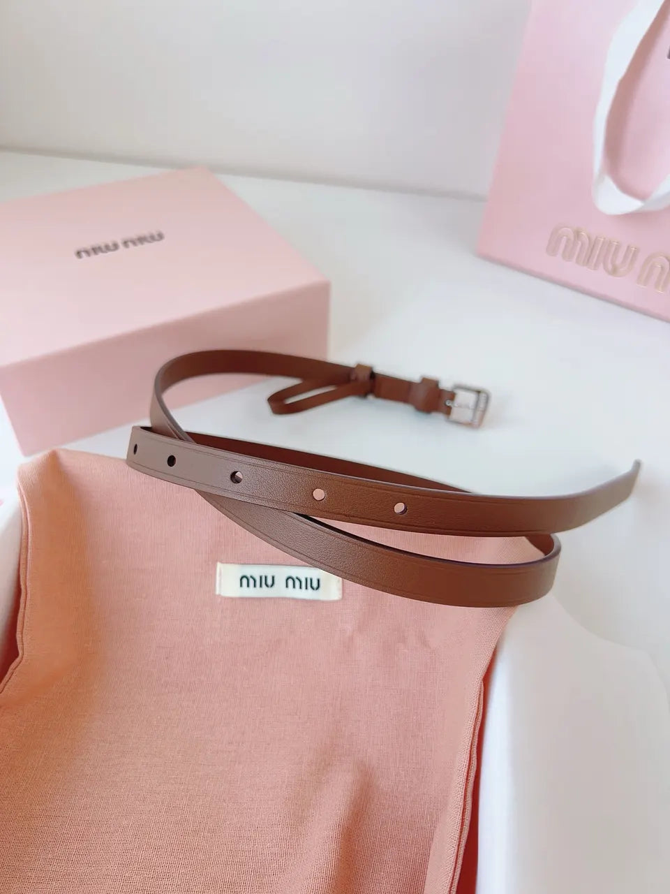 Miu Miu Brown Leather Belt - Hình 6
