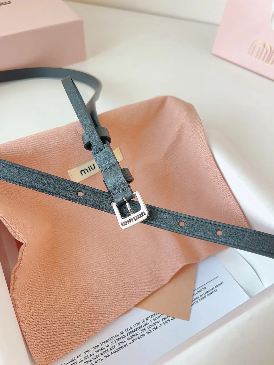 silver Miu Miu Black Leather Belt - Hình 2