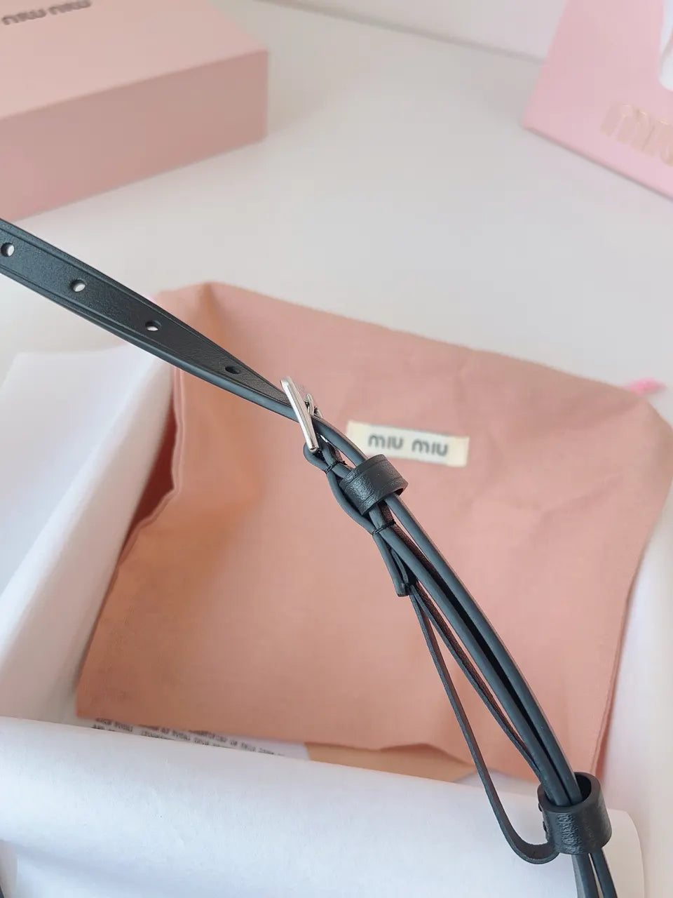 silver Miu Miu Black Leather Belt - Hình 3