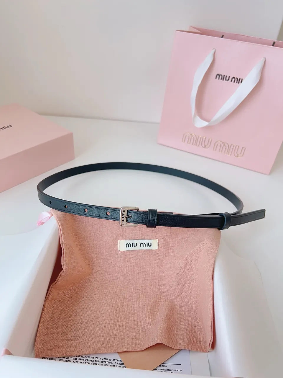silver Miu Miu Black Leather Belt - Hình 5
