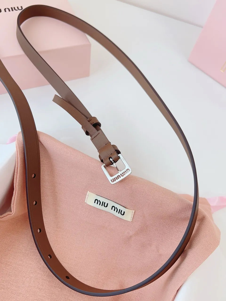 Miu Miu Brown Leather Belt - Hình 2