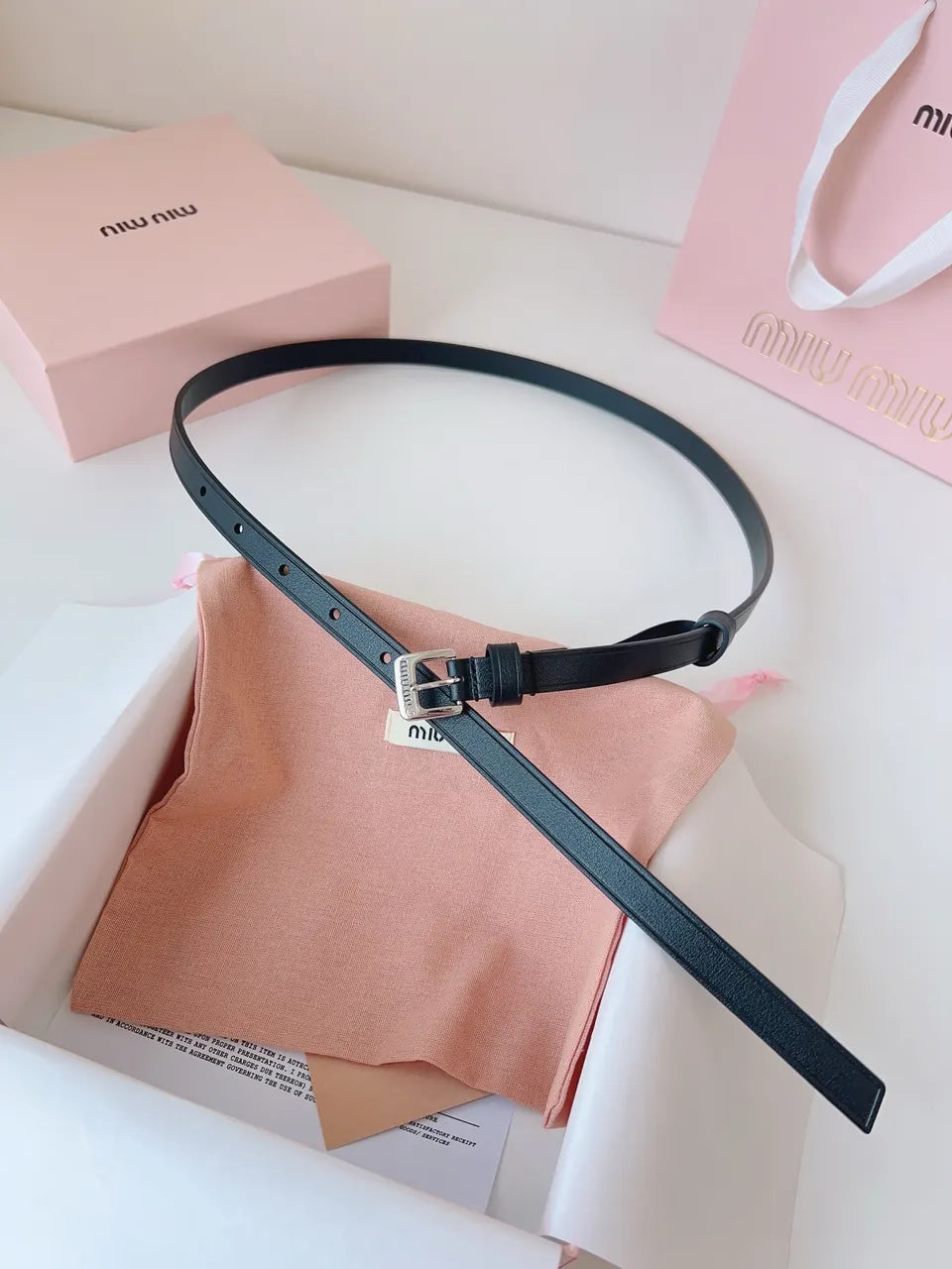 silver Miu Miu Black Leather Belt - Hình 7