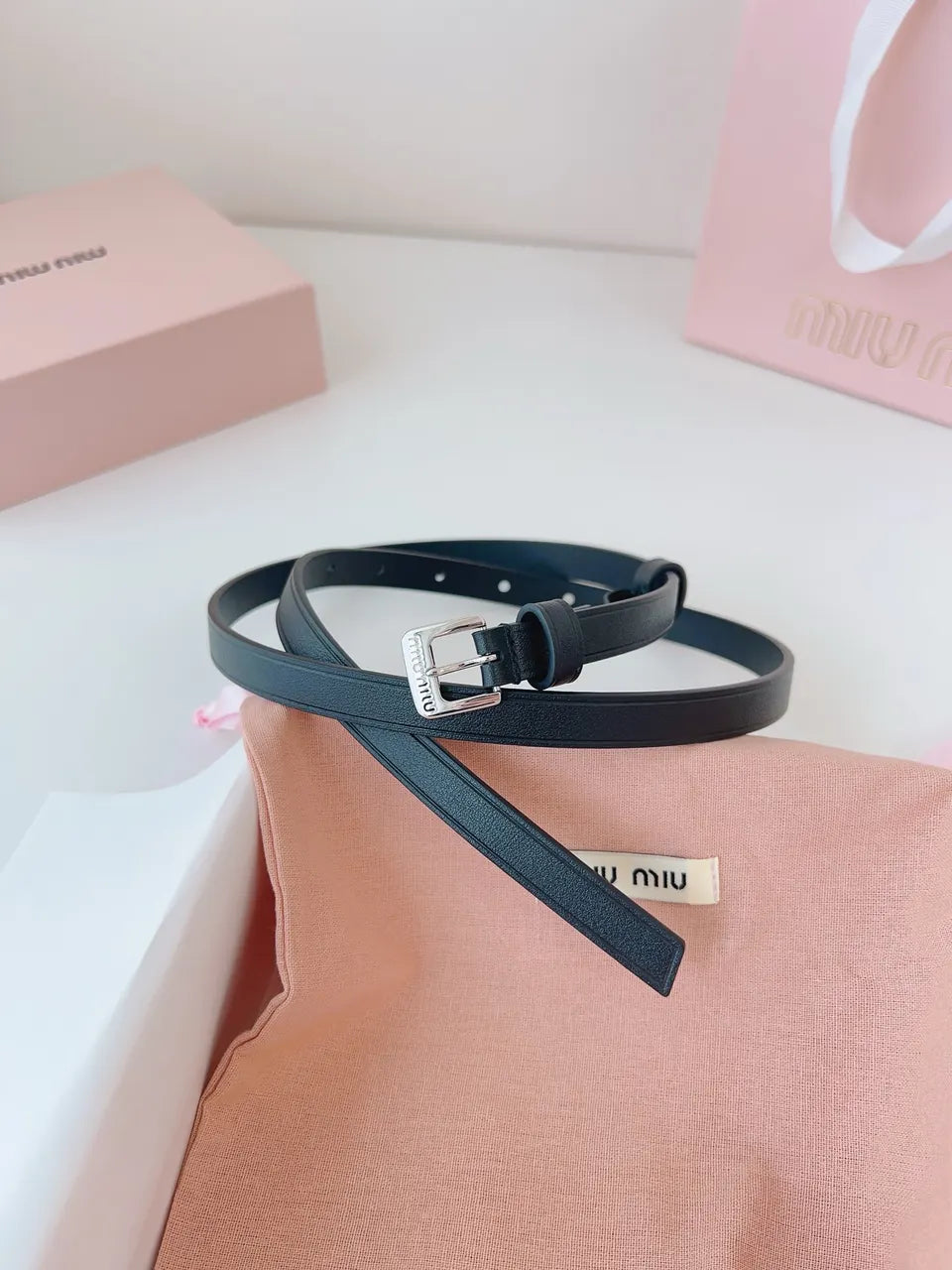 silver Miu Miu Black Leather Belt