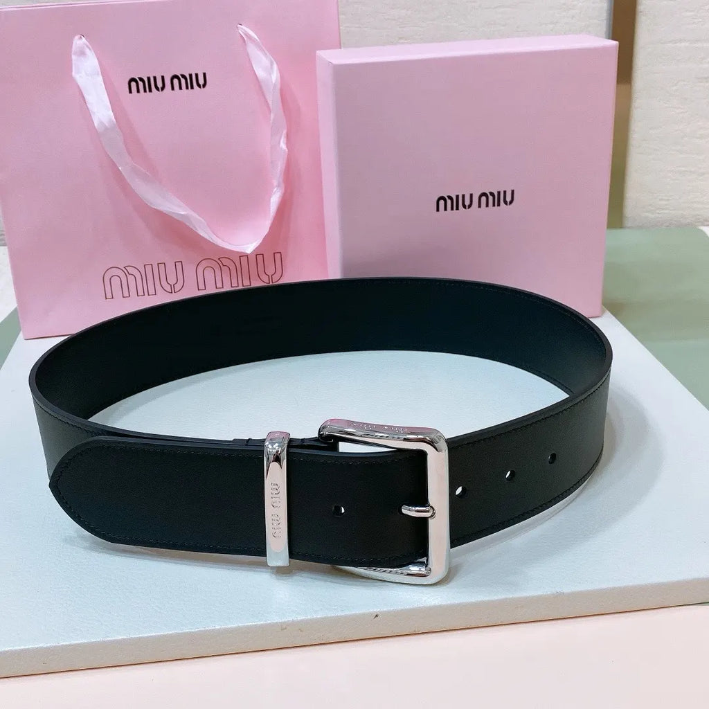 silver Miu Miu Brown Leather Belt - Hình 6