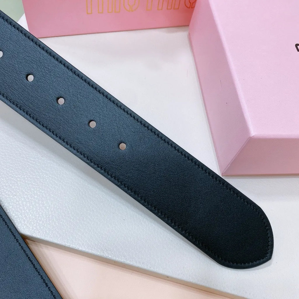 silver Miu Miu Brown Leather Belt - Hình 2