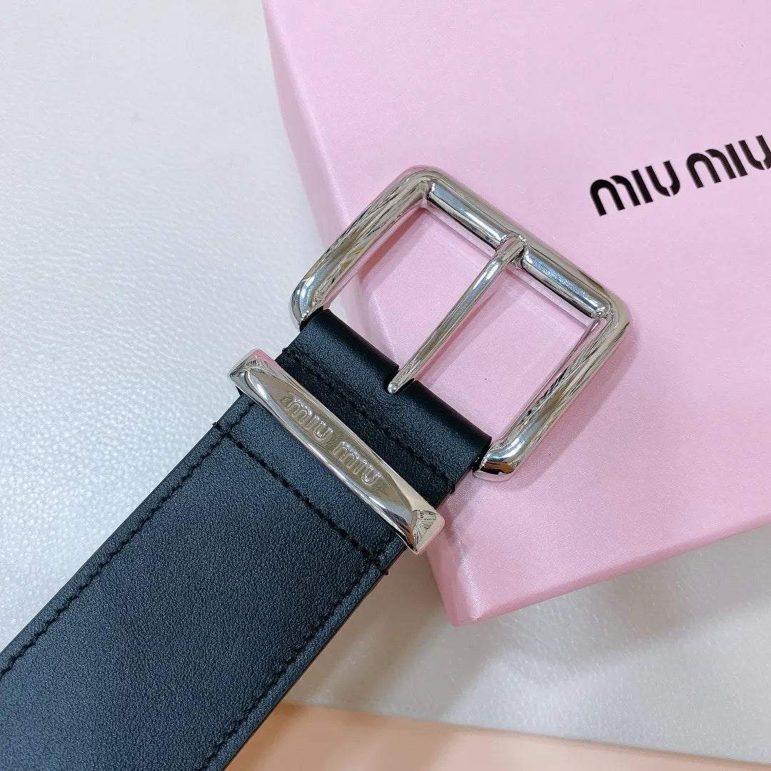 silver Miu Miu Brown Leather Belt - Hình 4