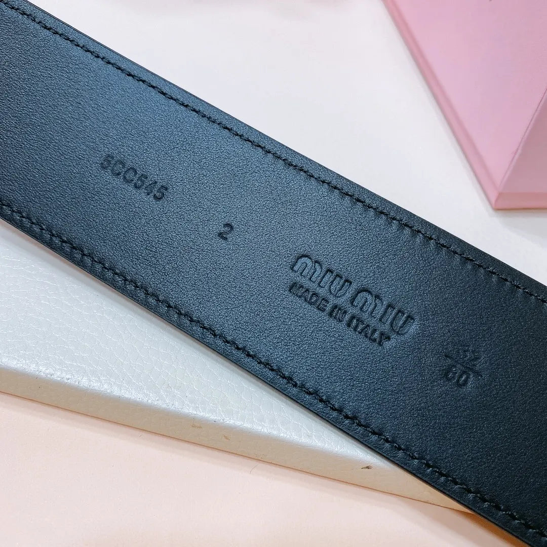 silver Miu Miu Brown Leather Belt - Hình 3