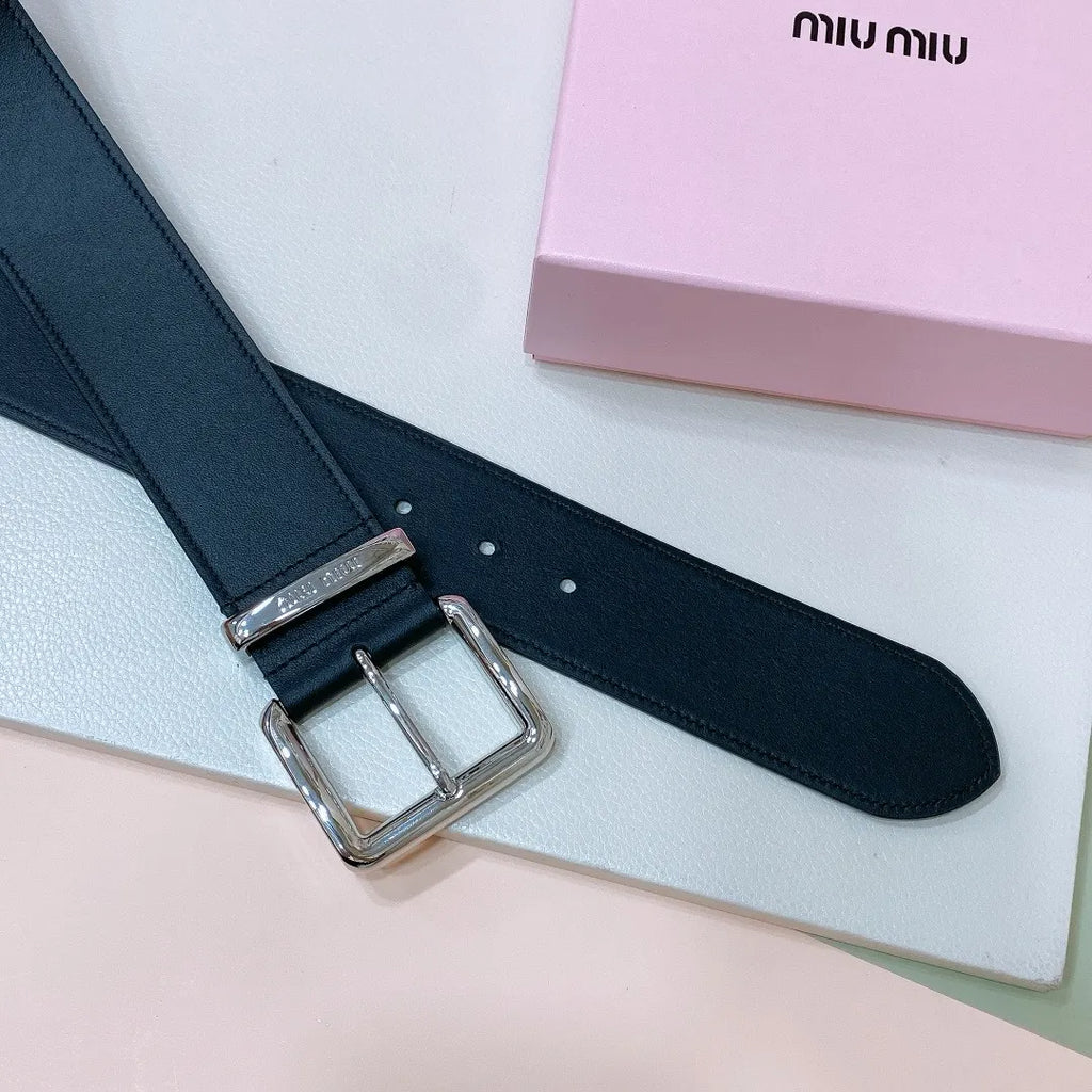 silver Miu Miu Brown Leather Belt - Hình 5