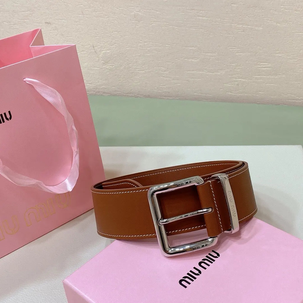 Miu Miu Caramel Leather Belt - Hình 2