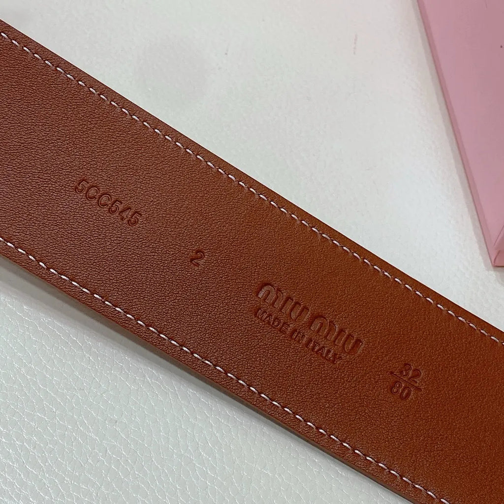 Miu Miu Caramel Leather Belt - Hình 3
