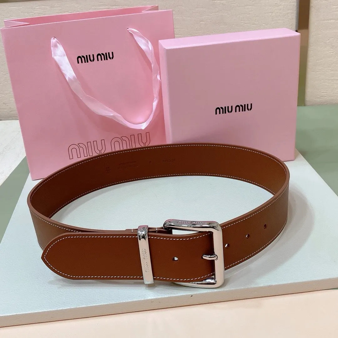 Miu Miu Caramel Leather Belt - Hình 6