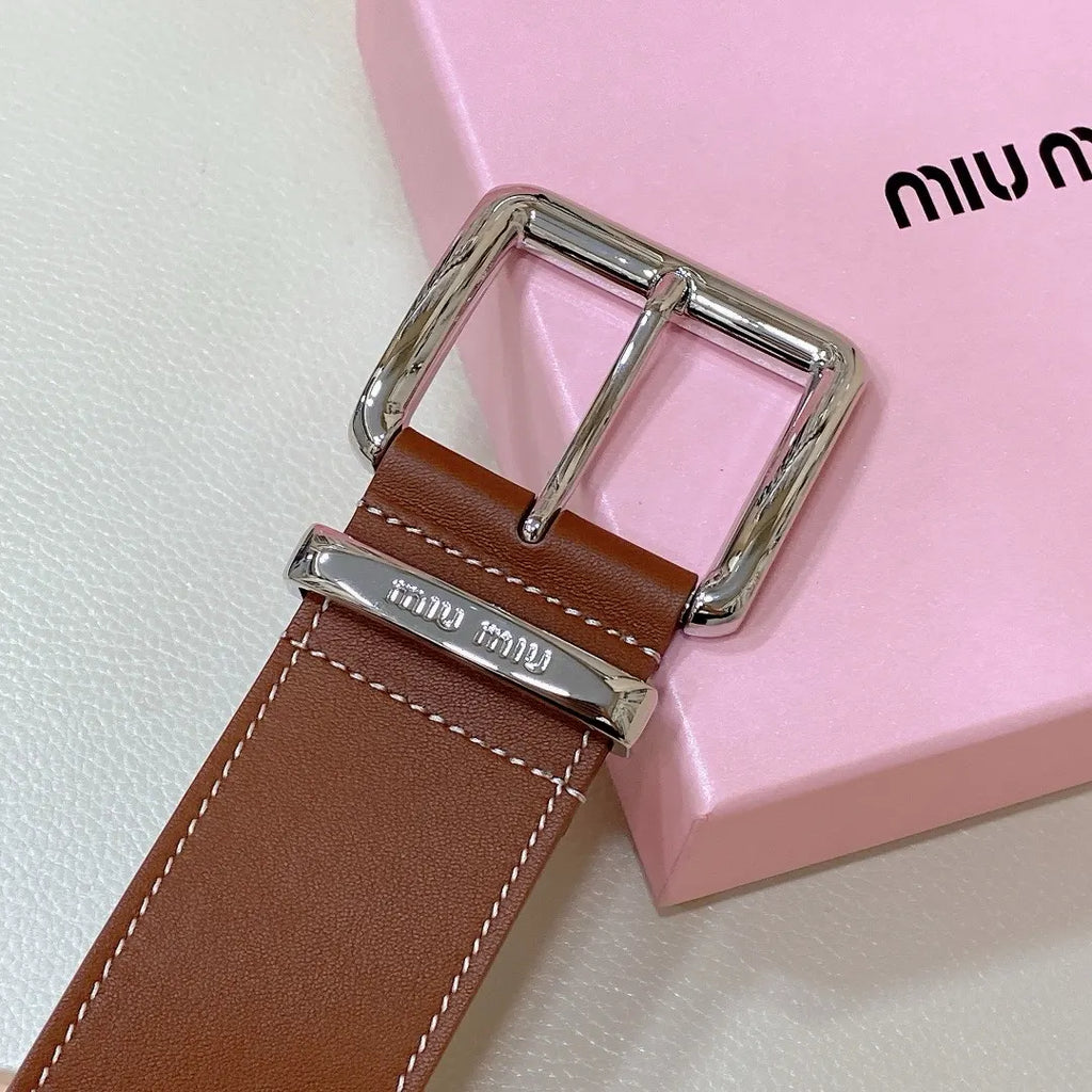 Miu Miu Caramel Leather Belt - Hình 4