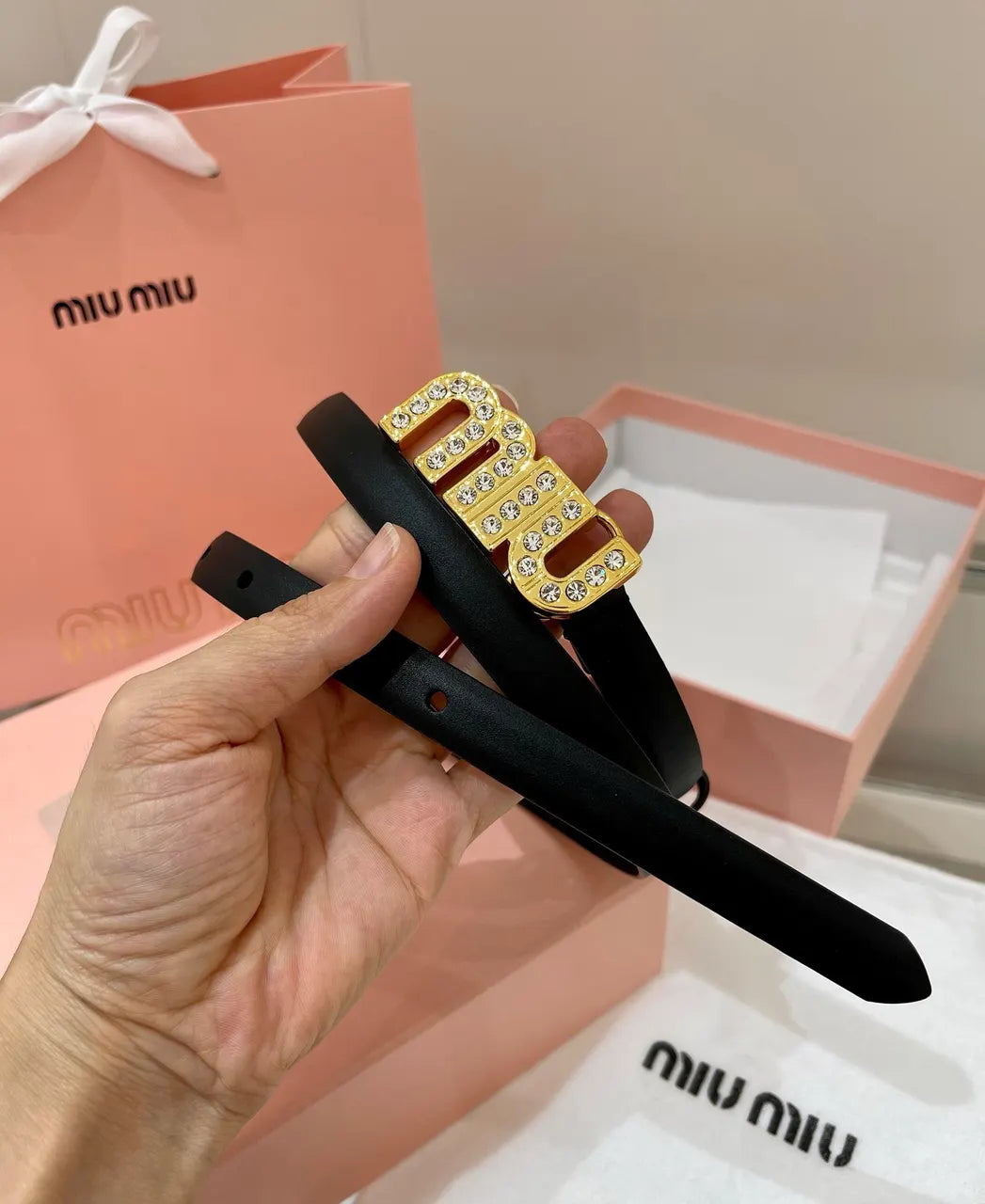 Miu Miu Black Velvet Belt - Hình 4