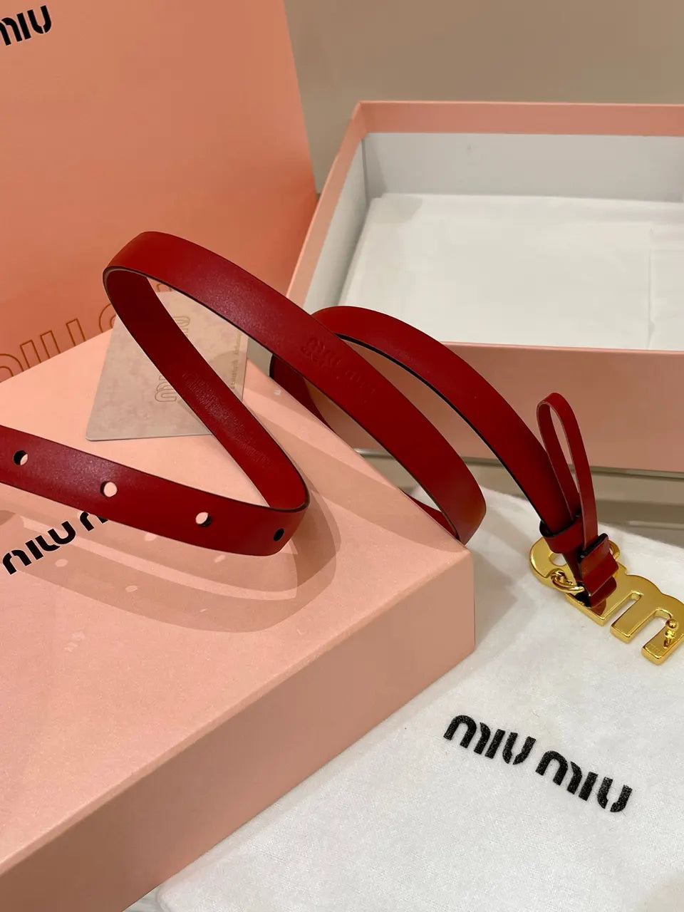 Miu Miu Red Leather Belt - Hình 5