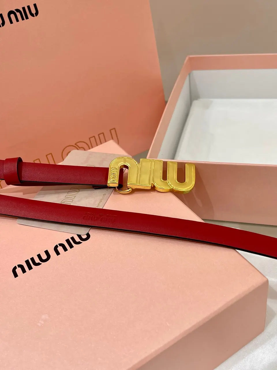 Miu Miu Red Leather Belt - Hình 6