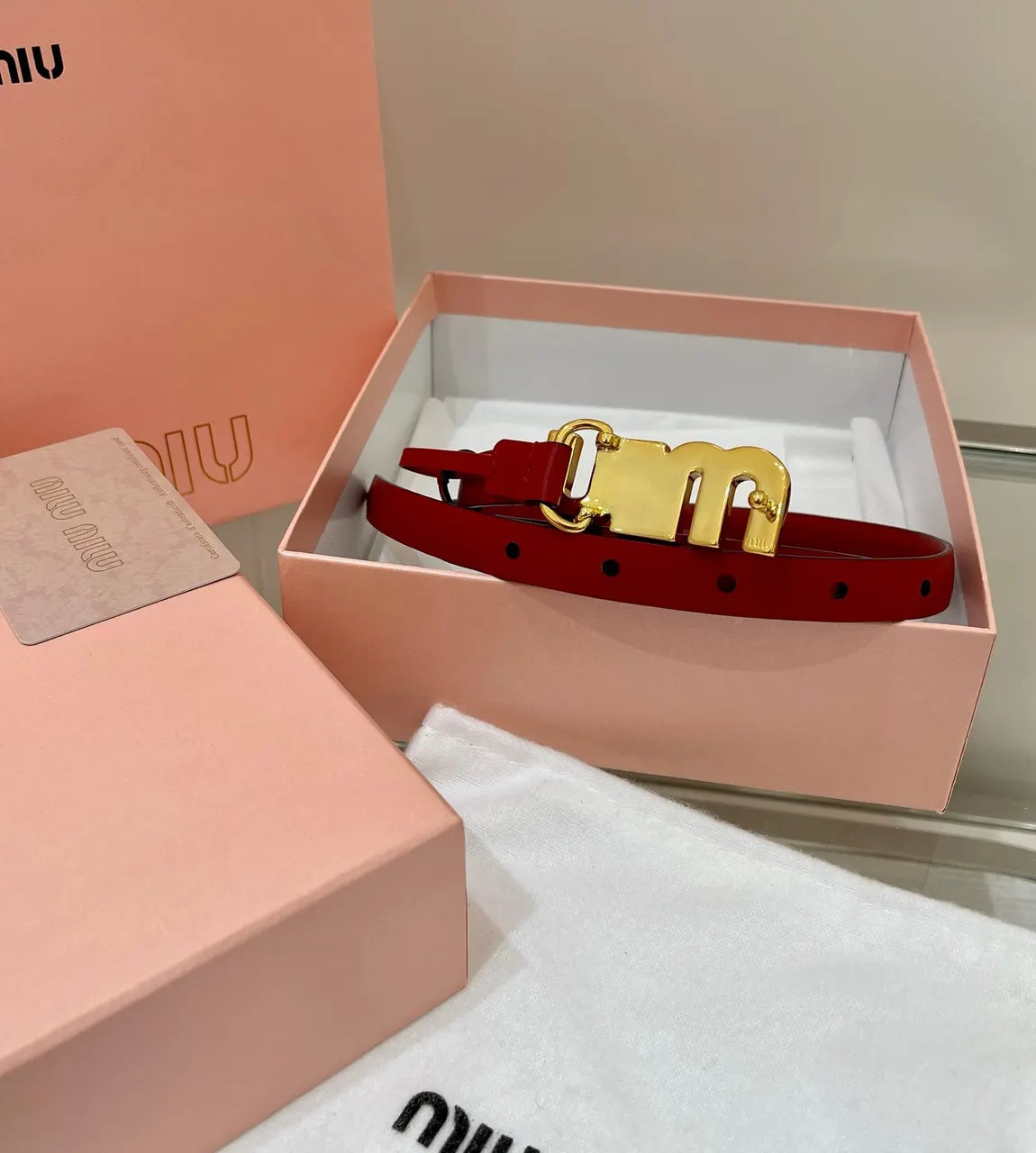 Miu Miu Red Leather Belt - Hình 4