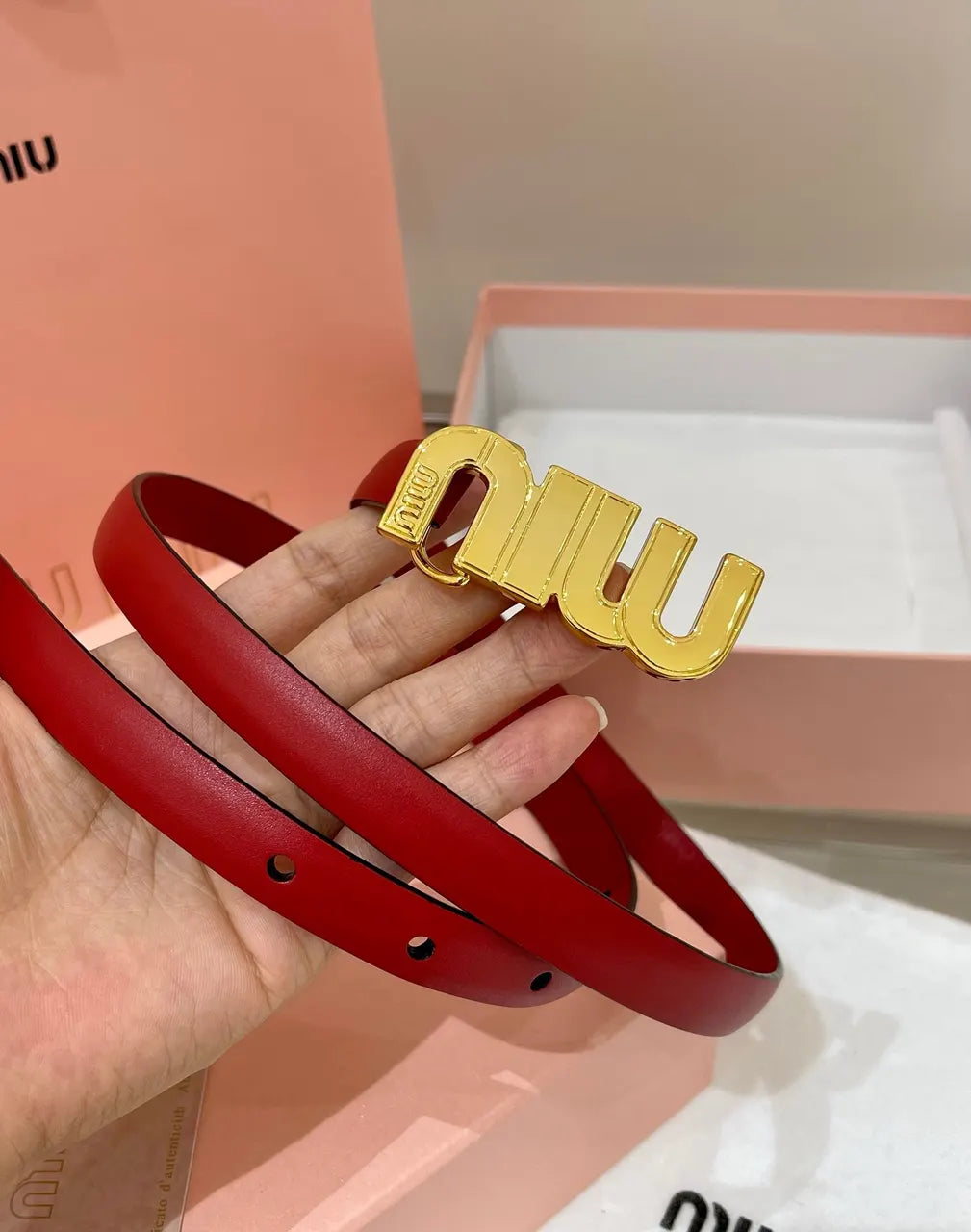Miu Miu Red Leather Belt - Hình 2