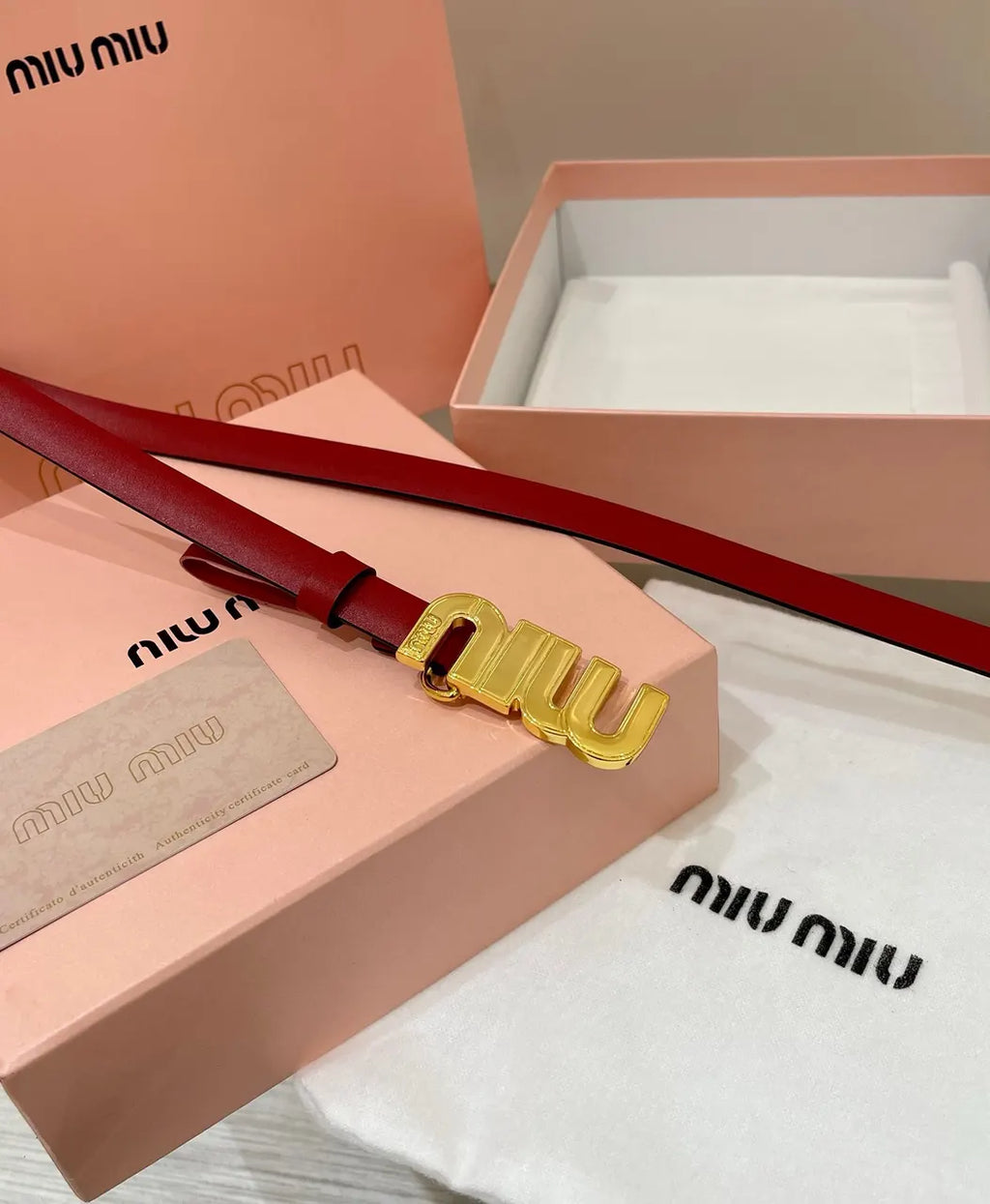 Miu Miu Red Leather Belt - Hình 3