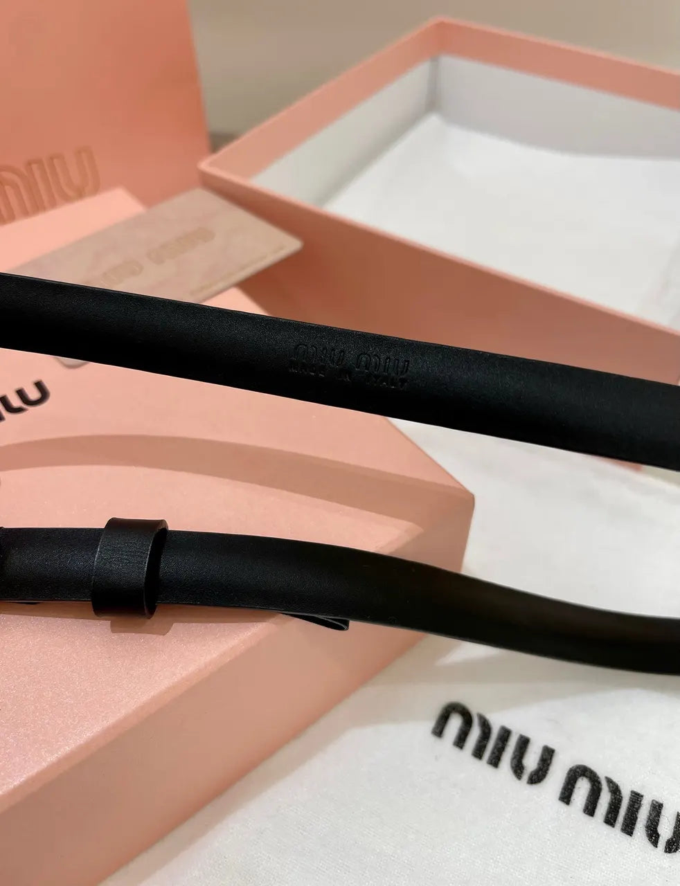 gold Miu Miu Black Leather Belt - Hình 2