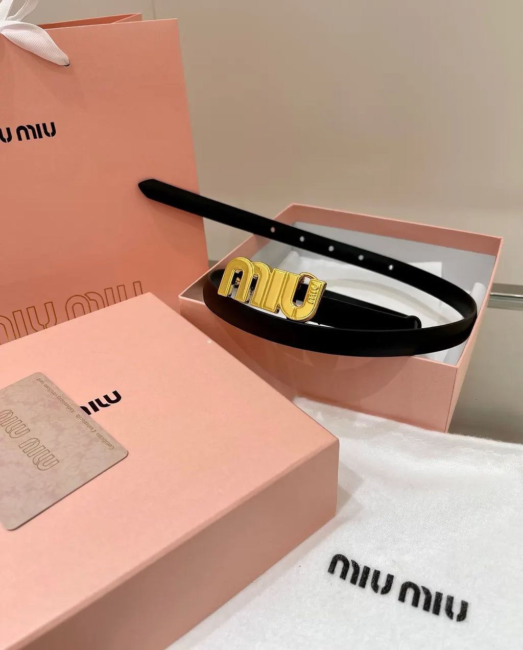 gold Miu Miu Black Leather Belt - Hình 3