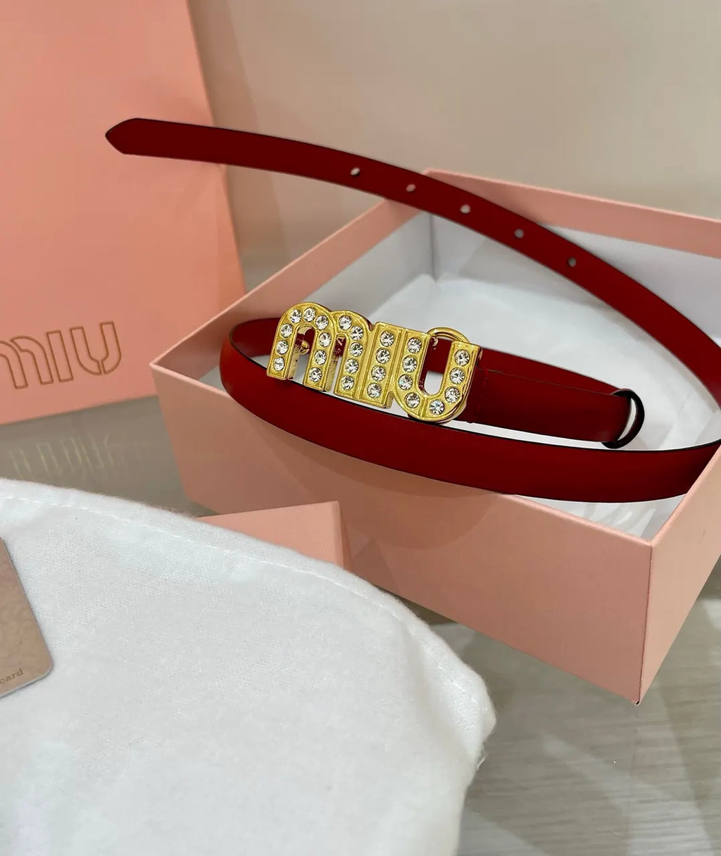 crystal Miu Miu Red Leather Belt - Hình 4