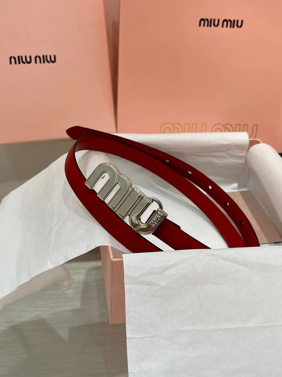 Miu Miu Red Leather Belt - Hình 3