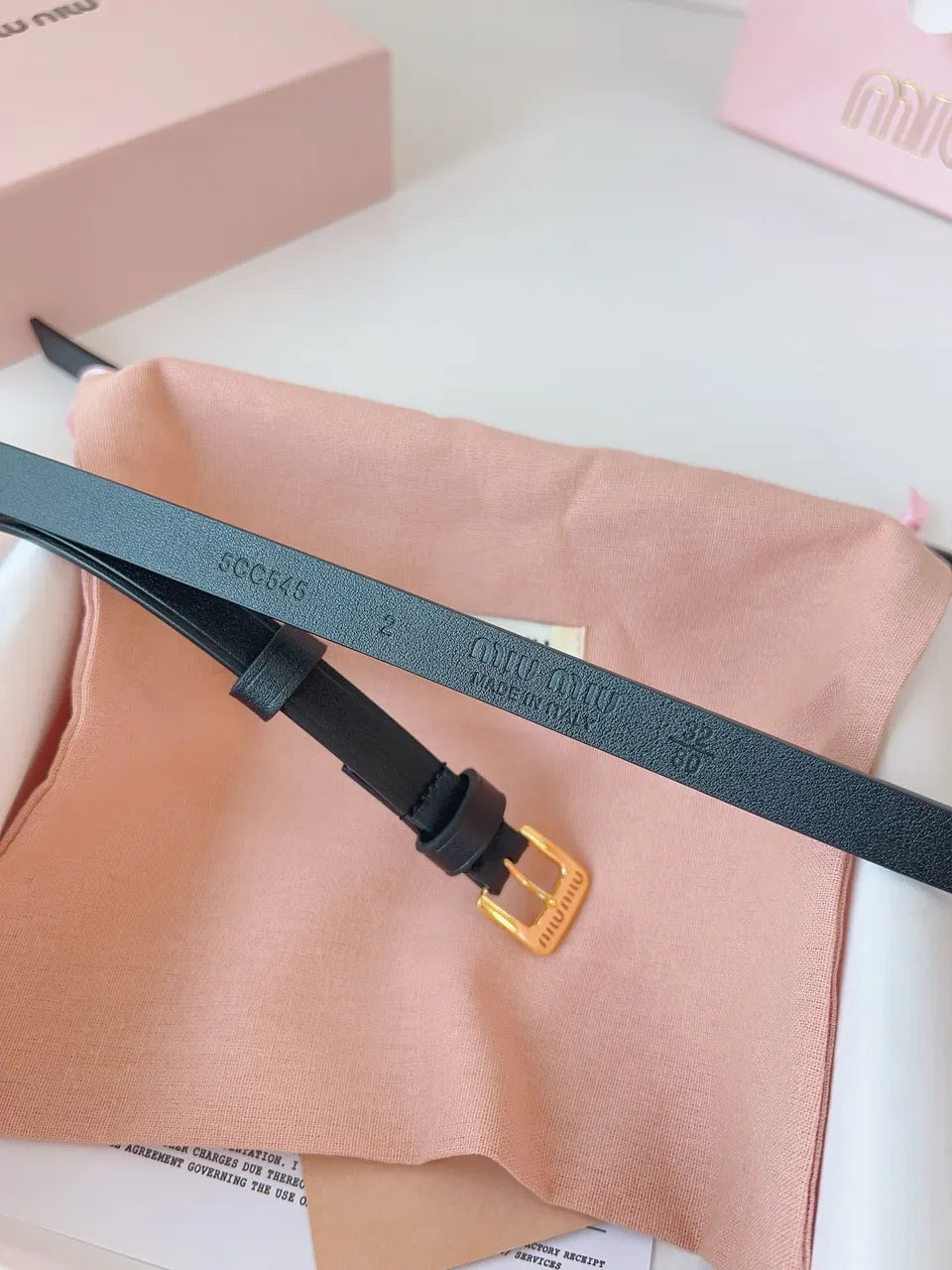 gold Miu Miu Black Leather Belt - Hình 2