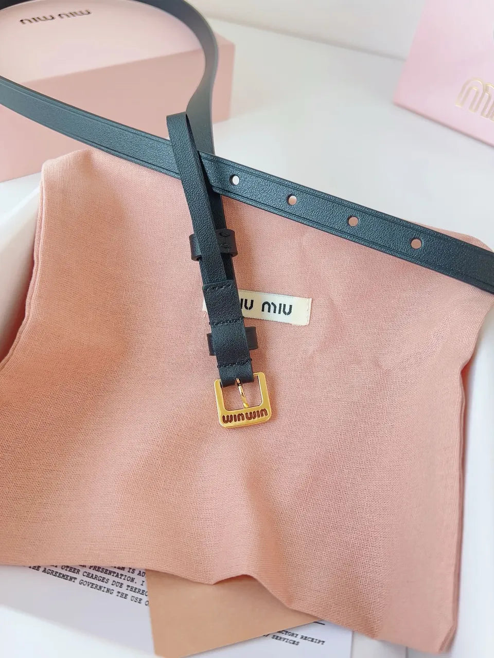 gold Miu Miu Black Leather Belt - Hình 3