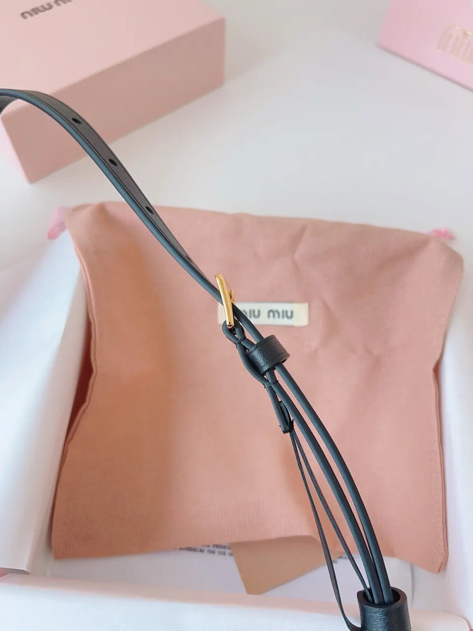 gold Miu Miu Black Leather Belt - Hình 4