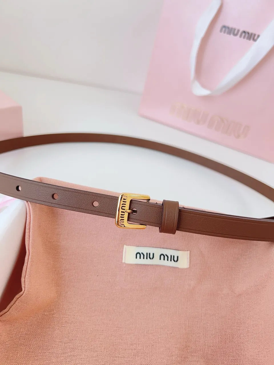 Miu Miu Brown Leather Belt - Hình 3