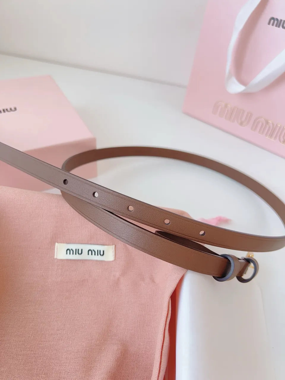 Miu Miu Brown Leather Belt - Hình 6