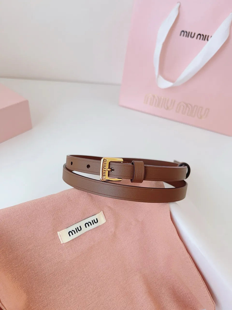 Miu Miu Brown Leather Belt - Hình 9