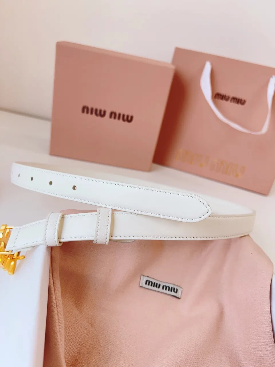 Miu Miu White Leather Belt - Hình 7