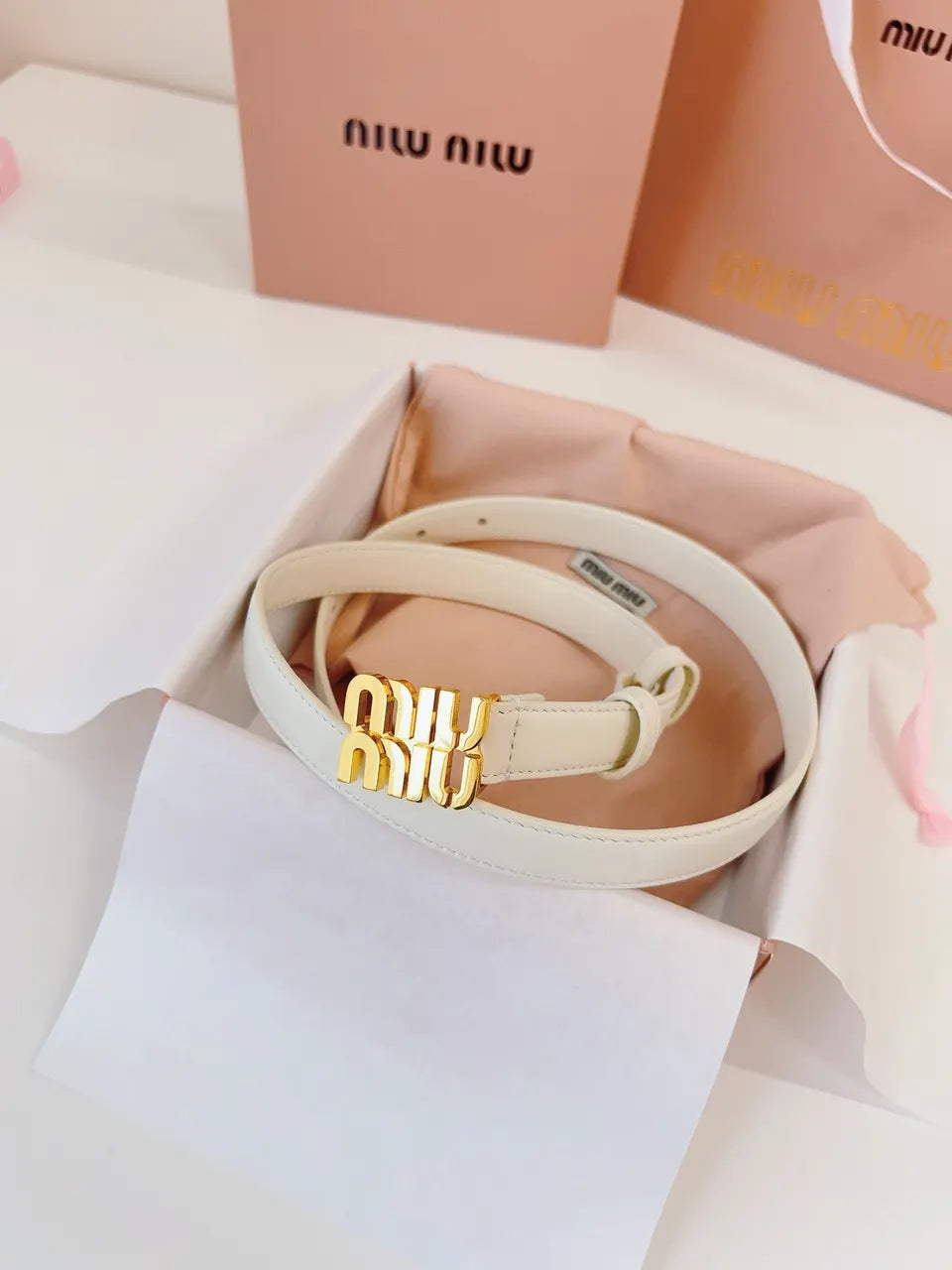 Miu Miu White Leather Belt