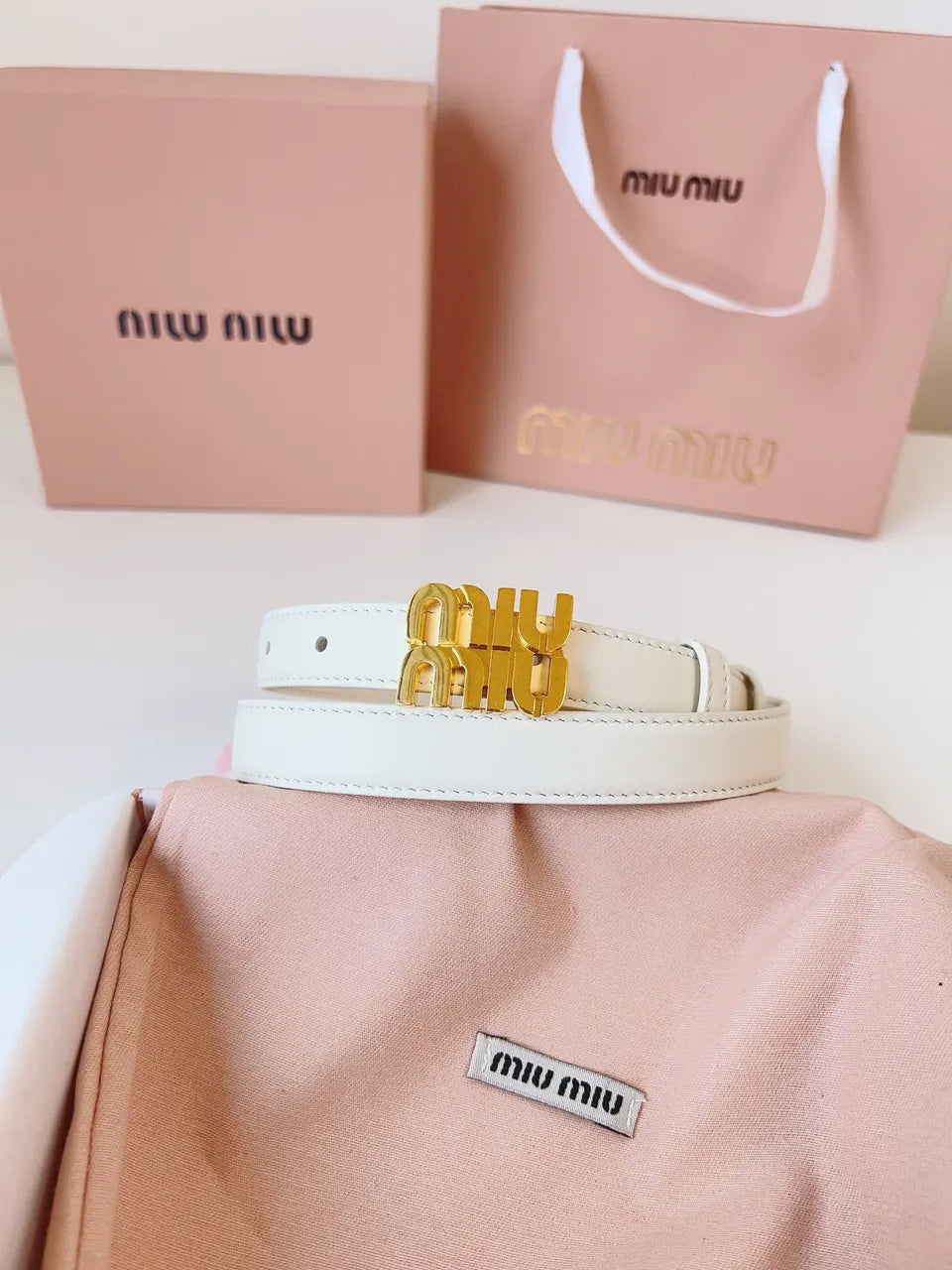 Miu Miu White Leather Belt - Hình 9