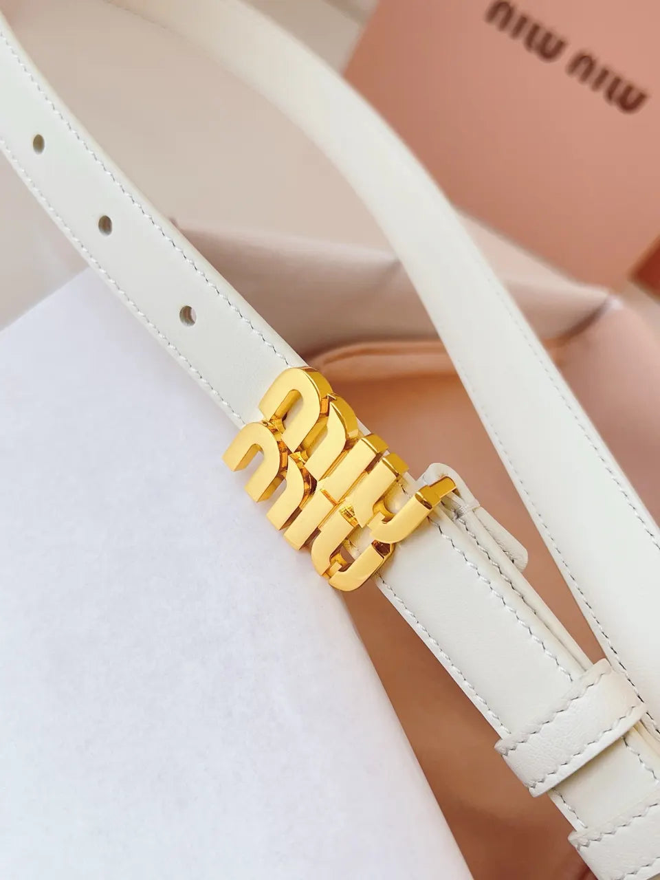 Miu Miu White Leather Belt - Hình 2