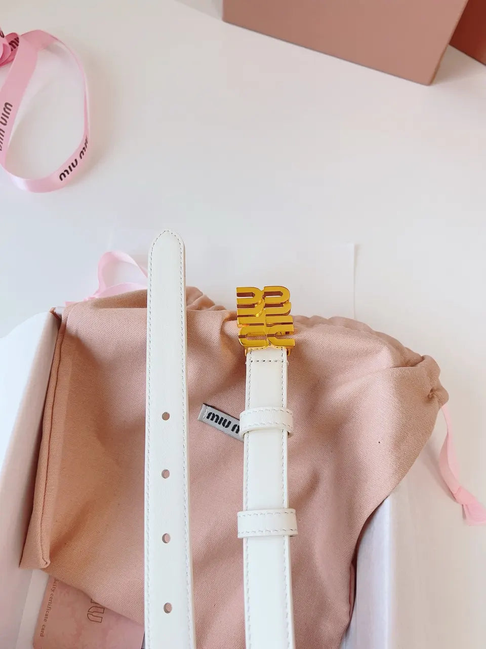 Miu Miu White Leather Belt - Hình 6