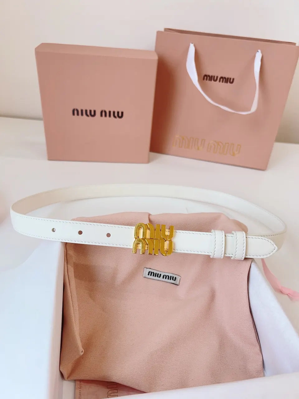 Miu Miu White Leather Belt - Hình 8