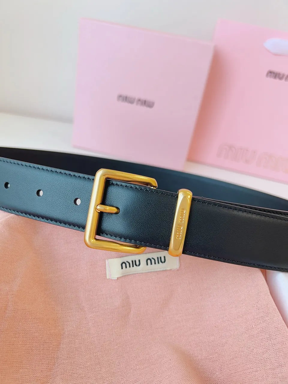 Miu Miu Black Leather Belt - Hình 3