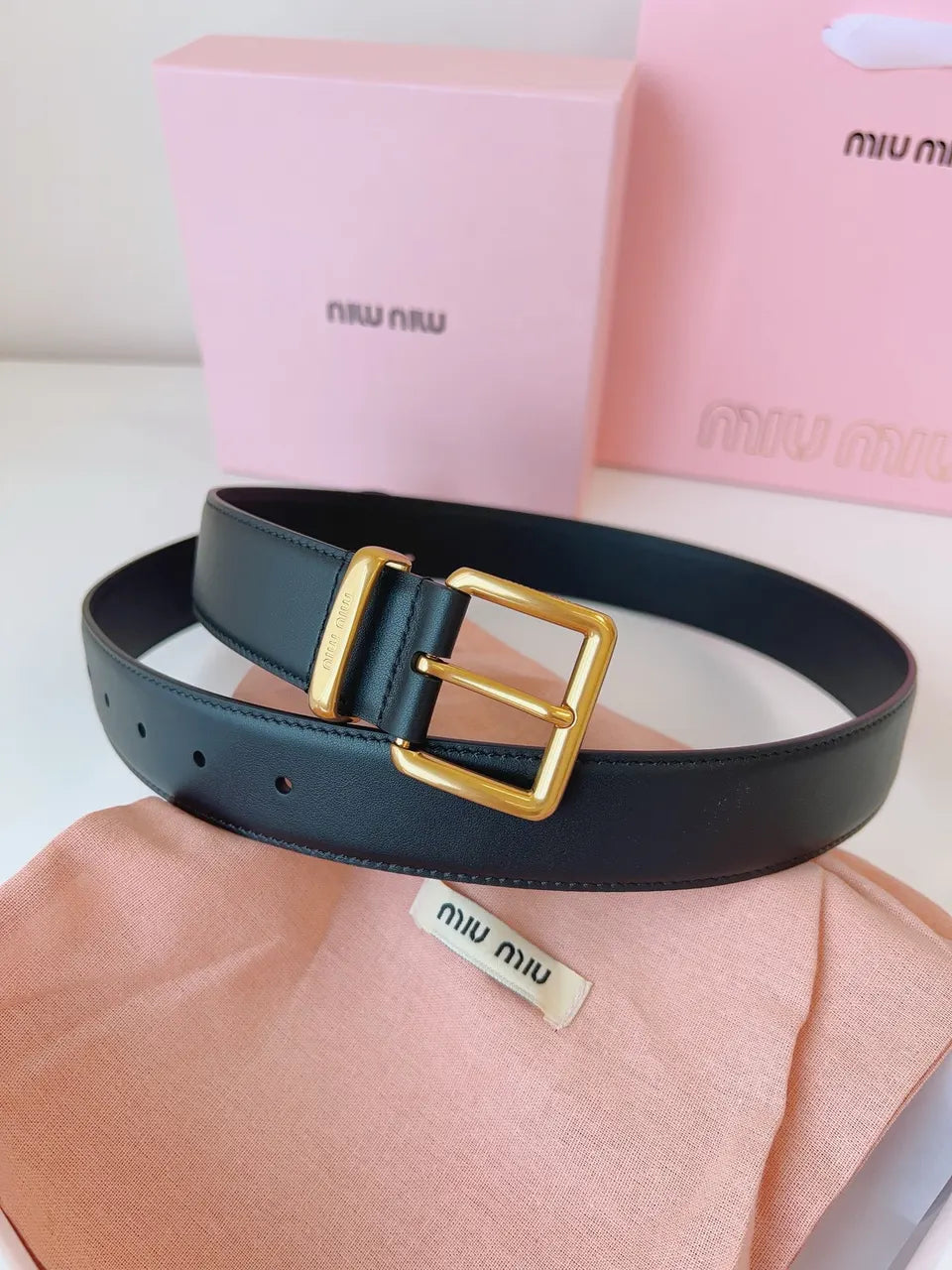Miu Miu Black Leather Belt - Hình 7