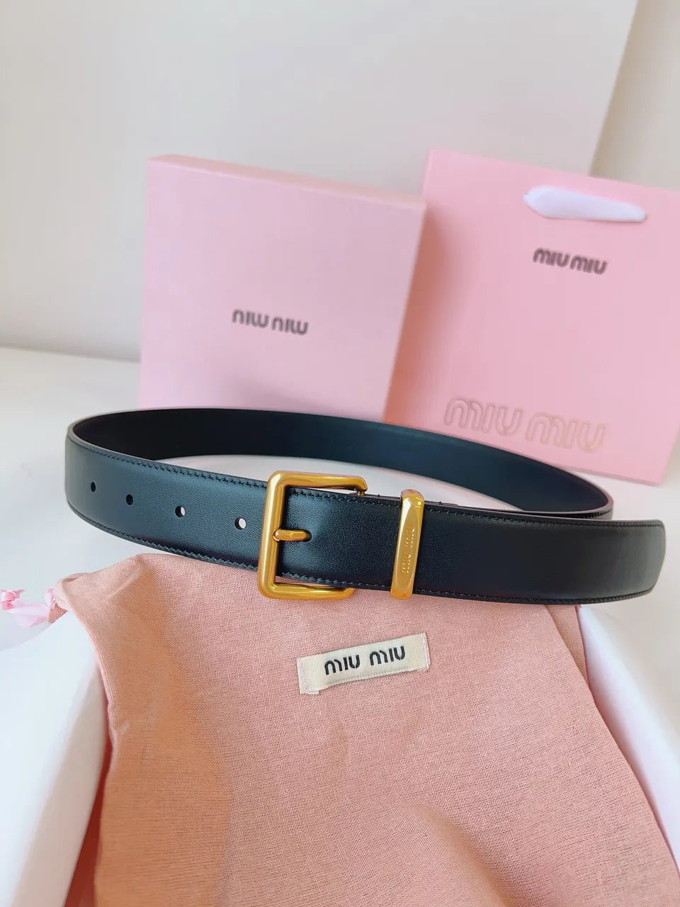 Miu Miu Black Leather Belt - Hình 4