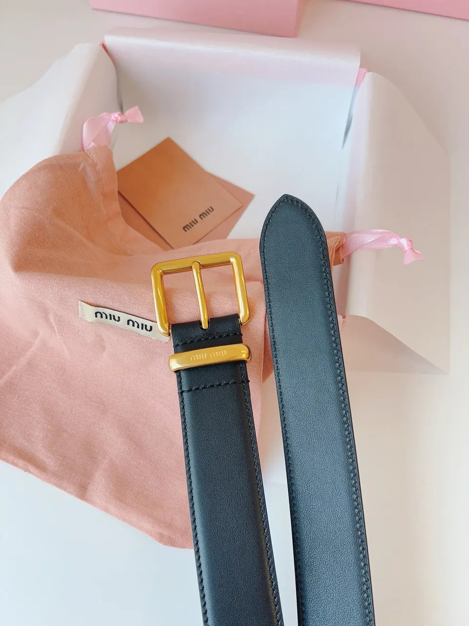 Miu Miu Black Leather Belt - Hình 2
