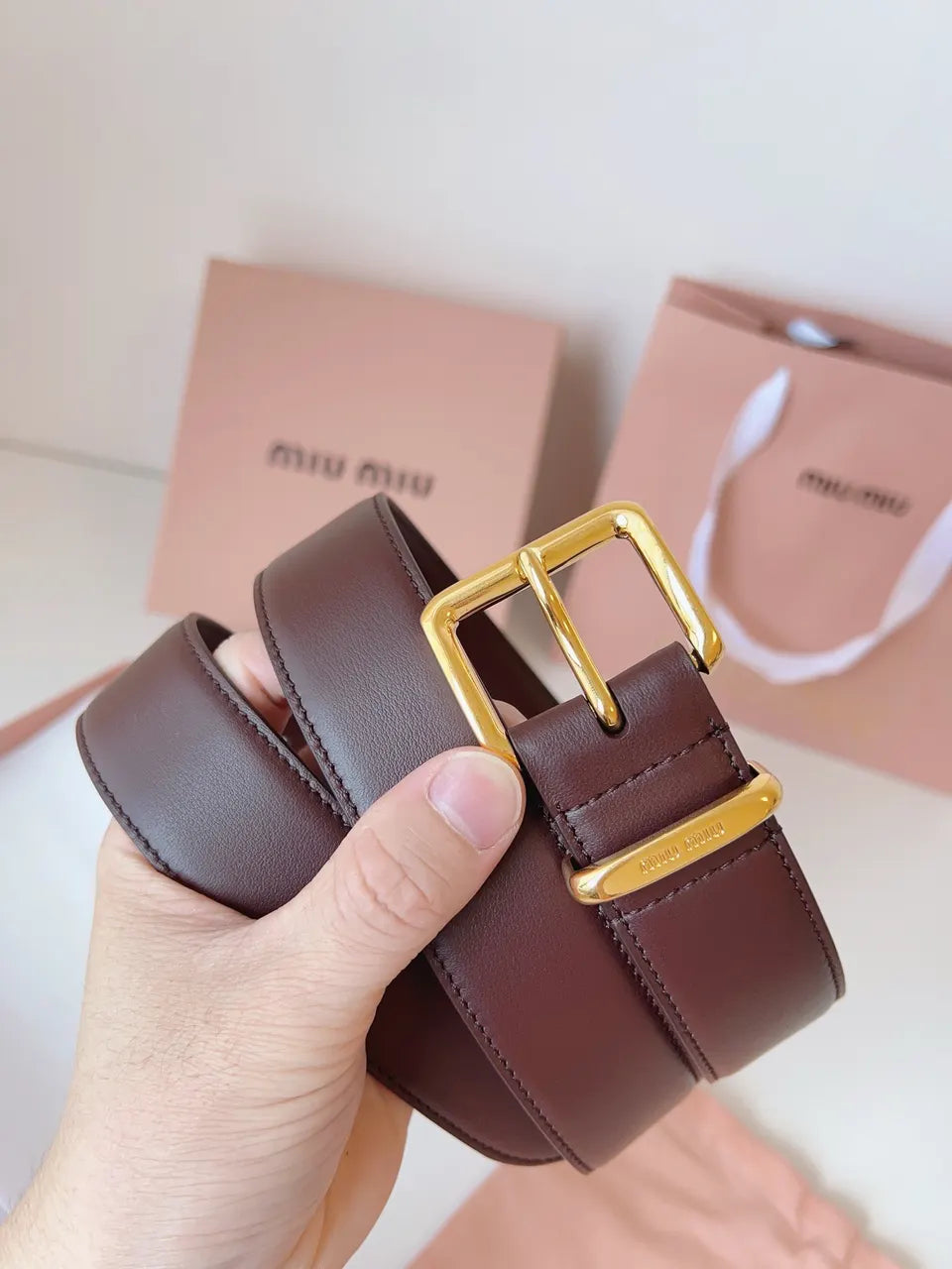 Miu Miu Burgundy Belt - Hình 2