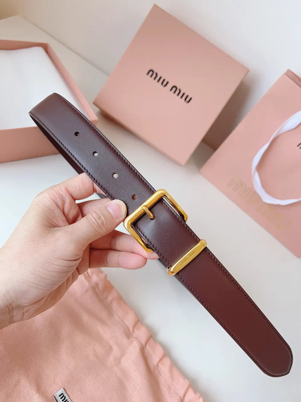 Miu Miu Burgundy Belt - Hình 6