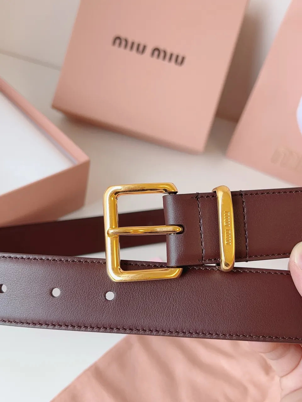 Miu Miu Burgundy Belt - Hình 8