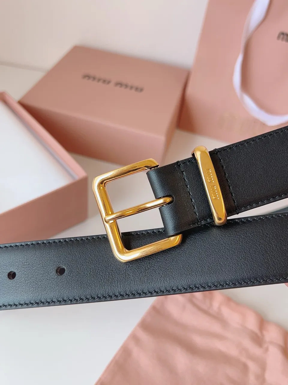 Miu Miu Black Leather Belt - Hình 5