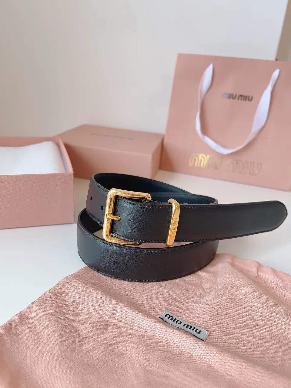 Miu Miu Black Leather Belt - Hình 8
